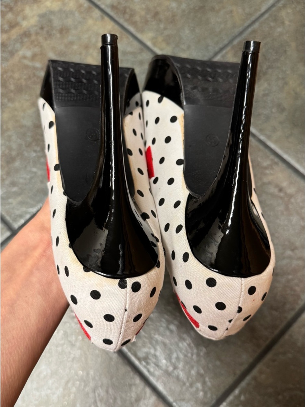 Pinup Polka Dot Peep-Toe Flats with Red Bow US 7.5 - Picture 10 of 14